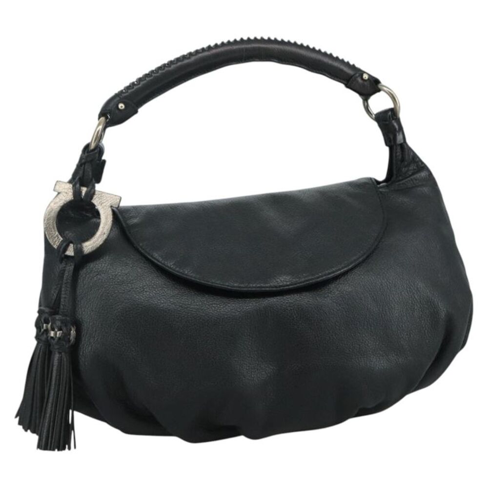 Salvatore Ferragamo Gancini Leather Black Leather Handbag